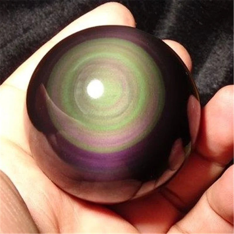 RAINBOW !! NATURAL Cats Eye Obsidian QUARTZ CRYSTAL Sphere Ball RARE 4