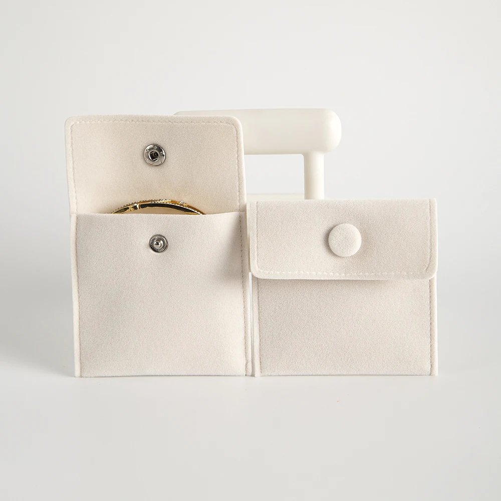 10 Stück/Set Beige Samt-Schmuckbeutel mit Druckknopf, Personalisierter Beutel für Ringe, Ohrringe, Armbänder, Baumwolle Mikrofaser Geschenkverpackung – Detail 11