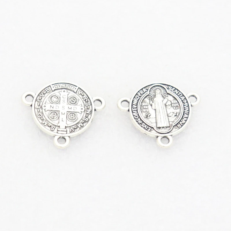 50 Teile/los Katholischen Jesus Saint Benedict Medaille 3-Loch Exorzismus Herzstück für DIY Rosenkranz Halskette Zubehör Schmuck Teile – Detail 4