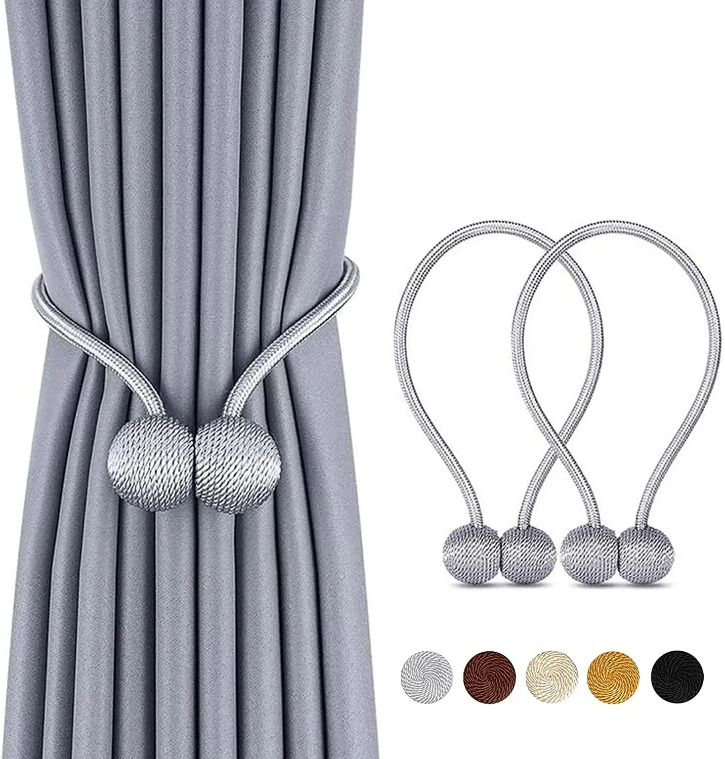 Magnetic Pearl Ball Curtain Tiebacks Rope Back Curtain Holder Buckles Binder Home Decor Hanging Ball Buckle Tie Back 2pc