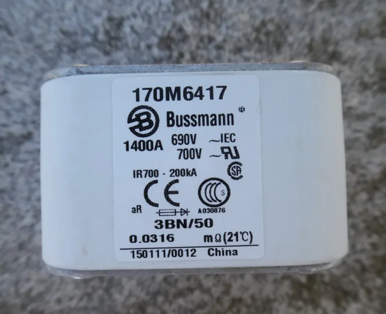 

Fuses: Bussmann 170M6417 1400A 690V / 170M6517 1400A 690V aR