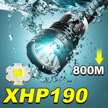 가장 강력한 XHP190 LED T6 LED 다이빙 손전등 고전력 18650 충전식 다이빙 토치 IPX8 방수 수중 랜턴 상품 이미지