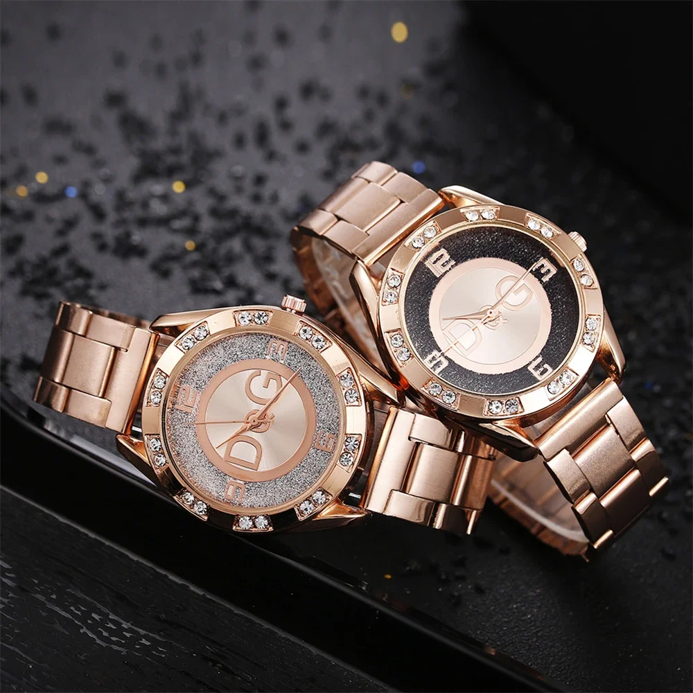 Luxury New Brand Women Watch Fashion with Diamonds Crystal Design Quartz Watches Leisure Rose Gold Stainless Steel Strap Clock 6