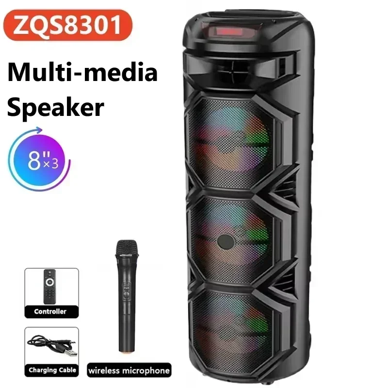 ZQS8301 02 08 09RGB Wireless 40W High Power Bluetooth High Sound Quality Long Battery Life Stage Speakers LED Light Multimedia 3