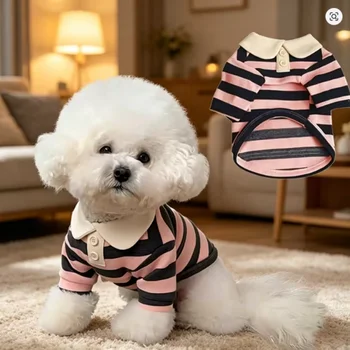 Maglietta Polo a Righe per Animali Domestici, T-Shirt Morbida e Traspirante per Cani e Gatti di Piccola Taglia, Design Classico a Blocchi, Outfit Casual Quotidiano
