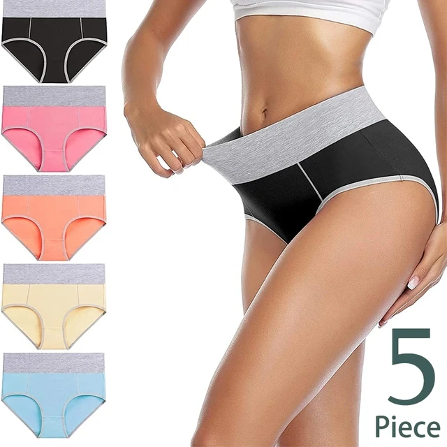 5PCS High Waist Women's Panties Solid Lace Briefs Underwear Lady Sexy Plus  Size