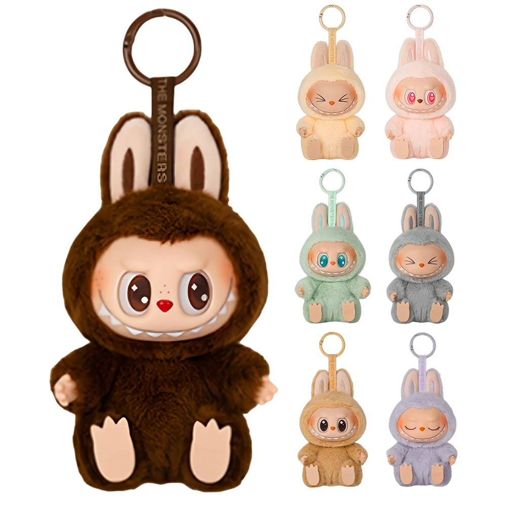 Labubu Nueva Figura de Anime Popular Tiene un Asiento Serie Colgante Flocado Modelo de Juguete Réplica de Monstruo Kawaii Llavero de Juguete Regalo de Navidad