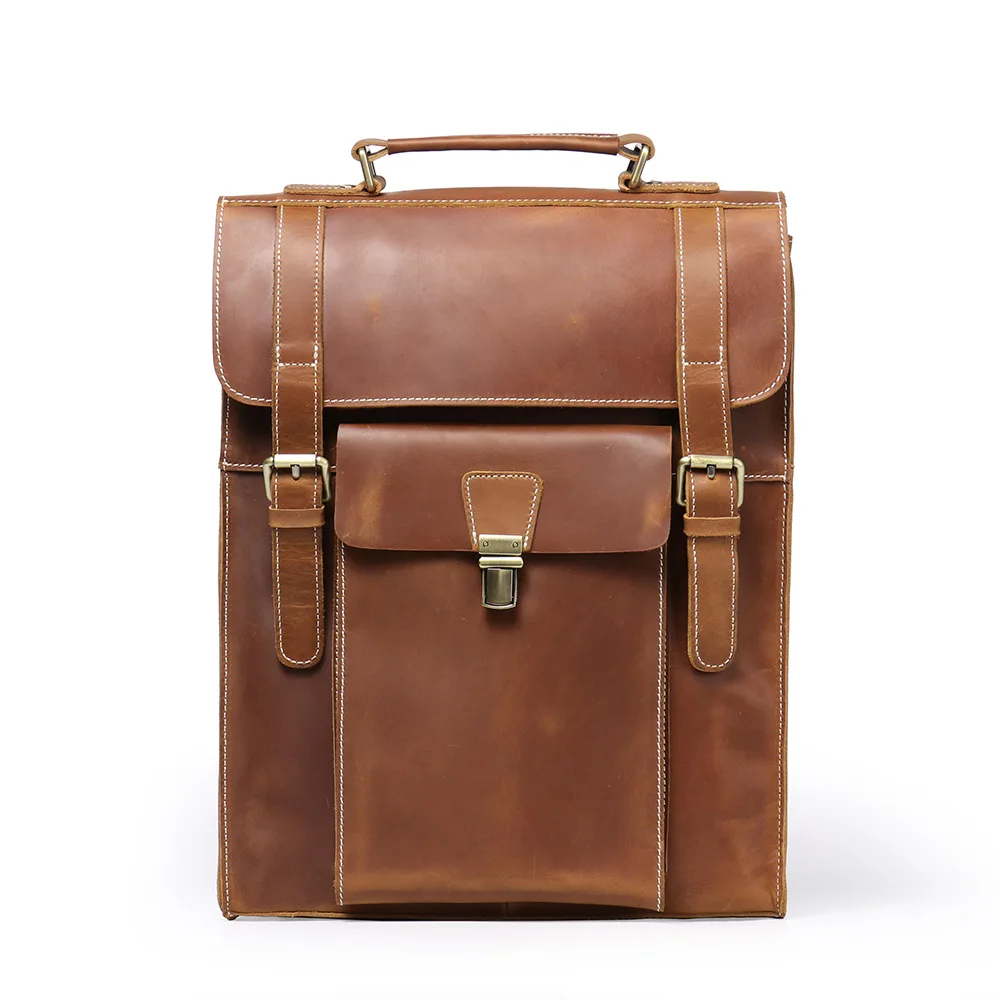 Vintage Crazy Horse Leather Backpack Men's Retro Travel Business Duffle Bag Multi-Functional Anti-Theft Spacious Laptop