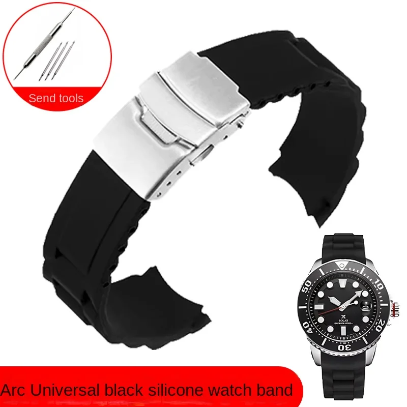 

Universal Various Brands Of Curved Interface Silicone Watch Strap 16/18/20/22/24/26mm Waterproof Rubber Watchband