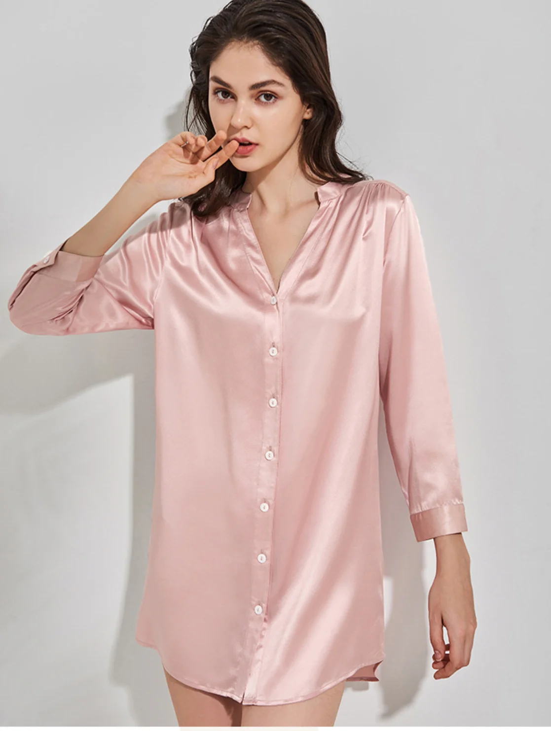 

Wholesale 100% 22 Momme Luxury Mulberry Silk Shirt Pajamas Sleepwear Silk Night Dress