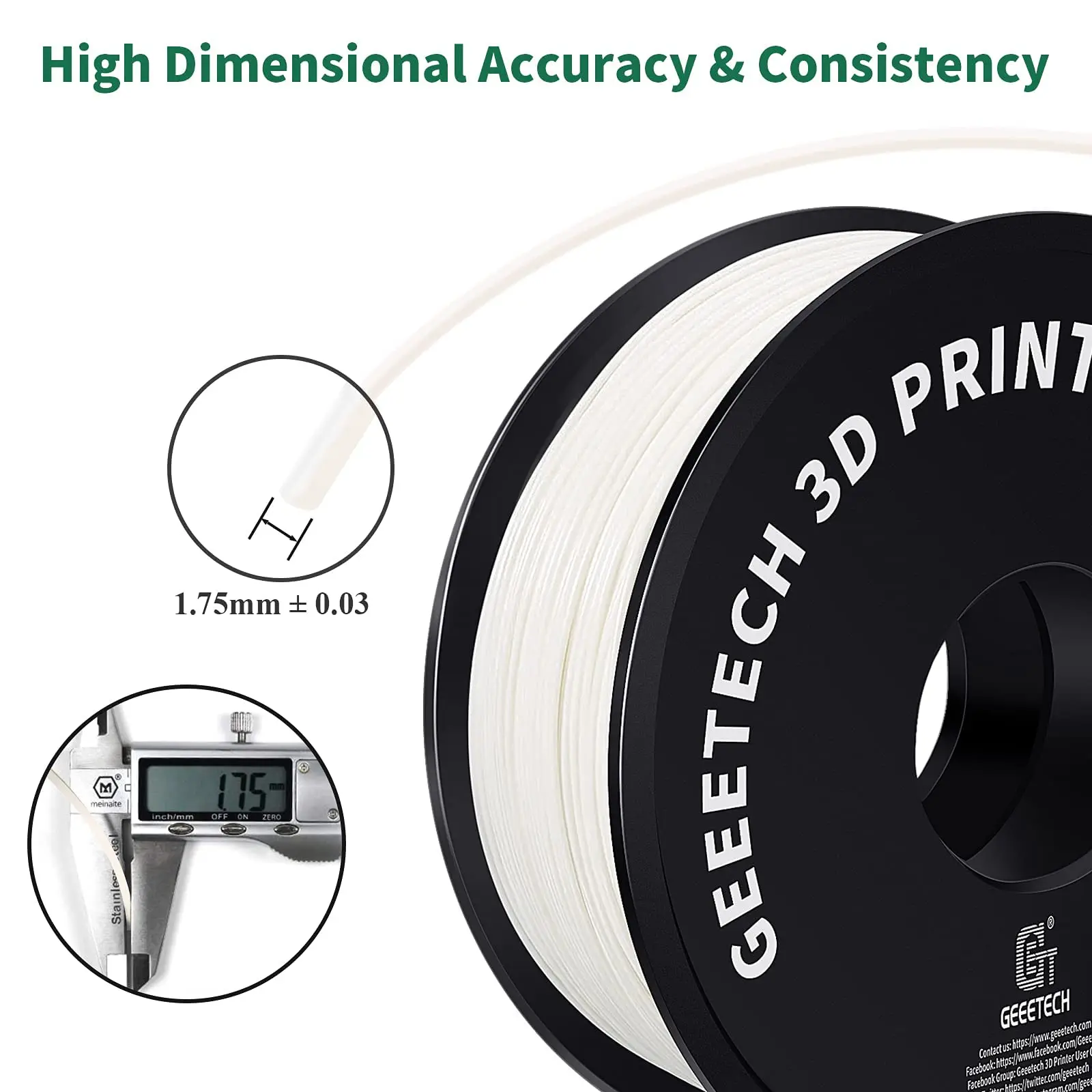 Geeetech Abs 3d Filamento 1.75 mm 1kg Plástico Material da Impressora 3d Emaranhado-livre Não-tóxico Embalagem a Vácuo Preto Branco - Imagem 6