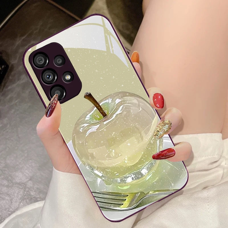 Crystal Apple Pink Purple Tempered Glass Phone Case