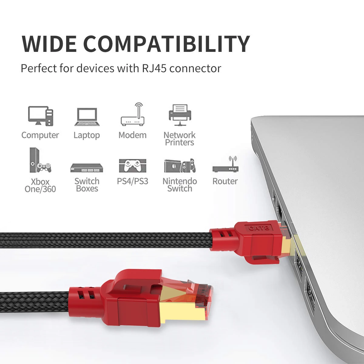 High-Speed Cat 8 Braided Ethernet Cable - 40Gbps 2000Mhz Network Cord