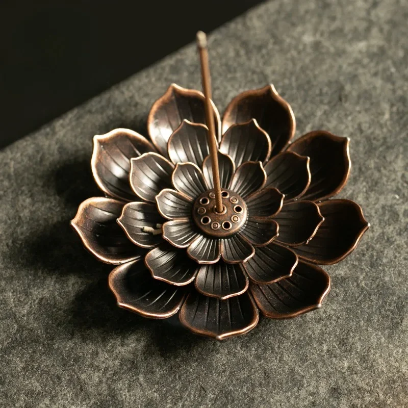Incense Holder for Sticks Alloy Incense Burner Creative 3 levels Lotus Incense Stick Holder and Detachable Ash Catcher — view 4