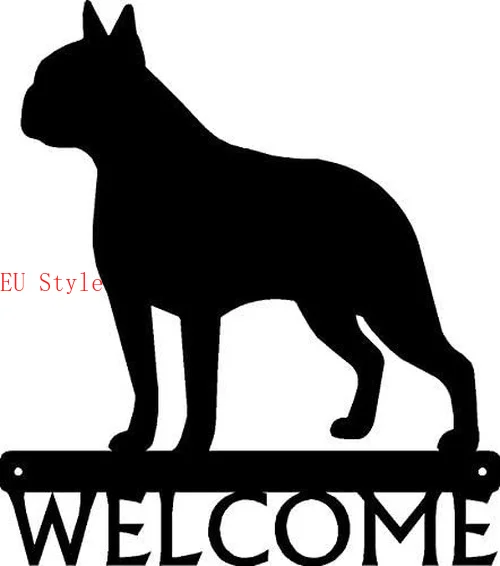 

Dog Welcome Sign Home Wall Decoration Boston Terrier Size 12" x 13.6" Vintage Home Decoration Accessories On The Wall Outdoor d