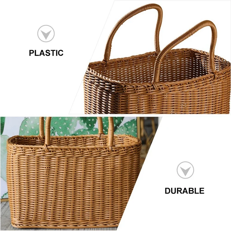 Home Shopping Basket Hand Vegetable Basket Decorative Woven Basket Flower Arrangement Basket Imitating Rattan Picnic Bag 2