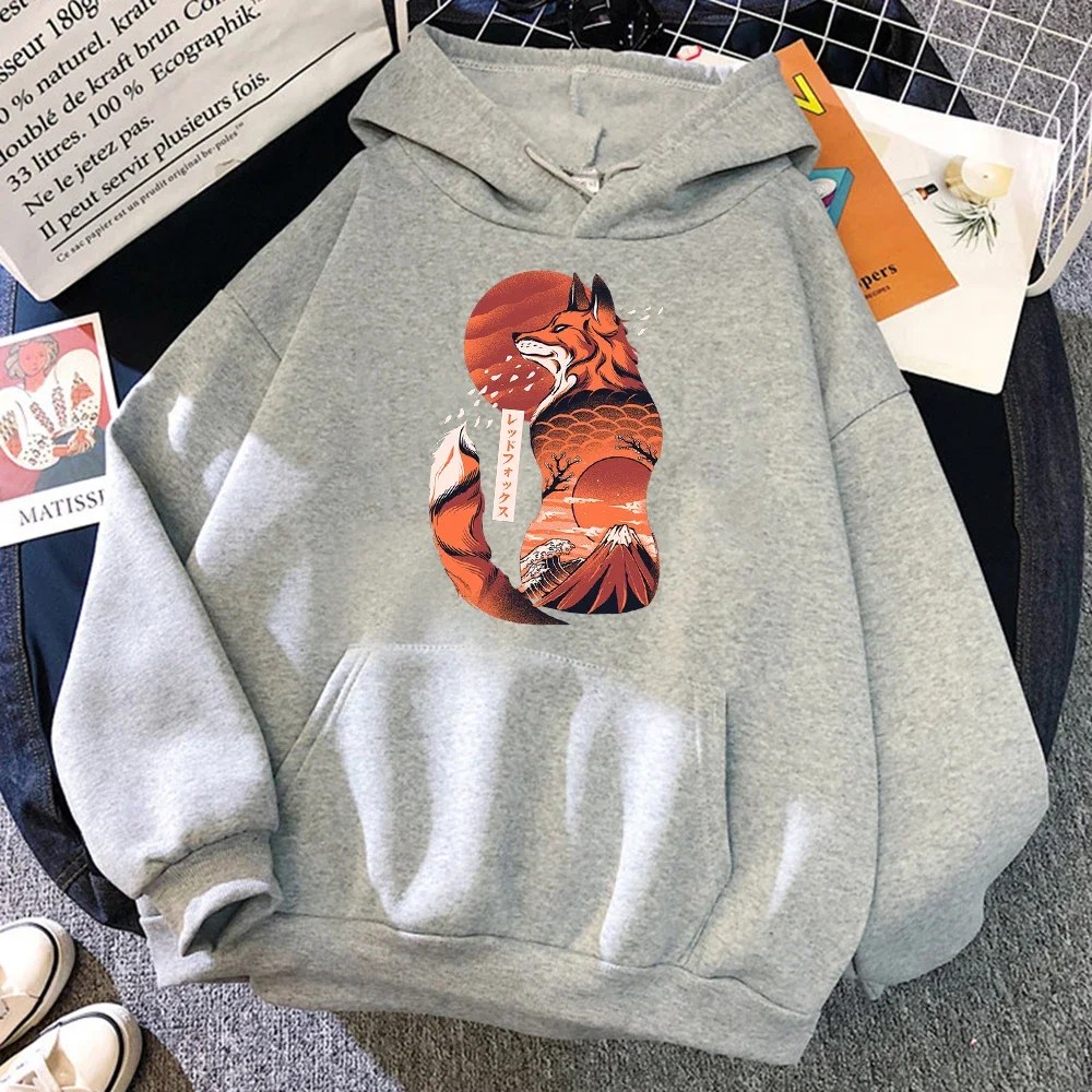 

Japanese Style Cool Fox Retro Ukiyo E Women Clothes Hip Hop Oversize Pullover O-Neck Casual Hooded Oversize Casual Hoody Women'S