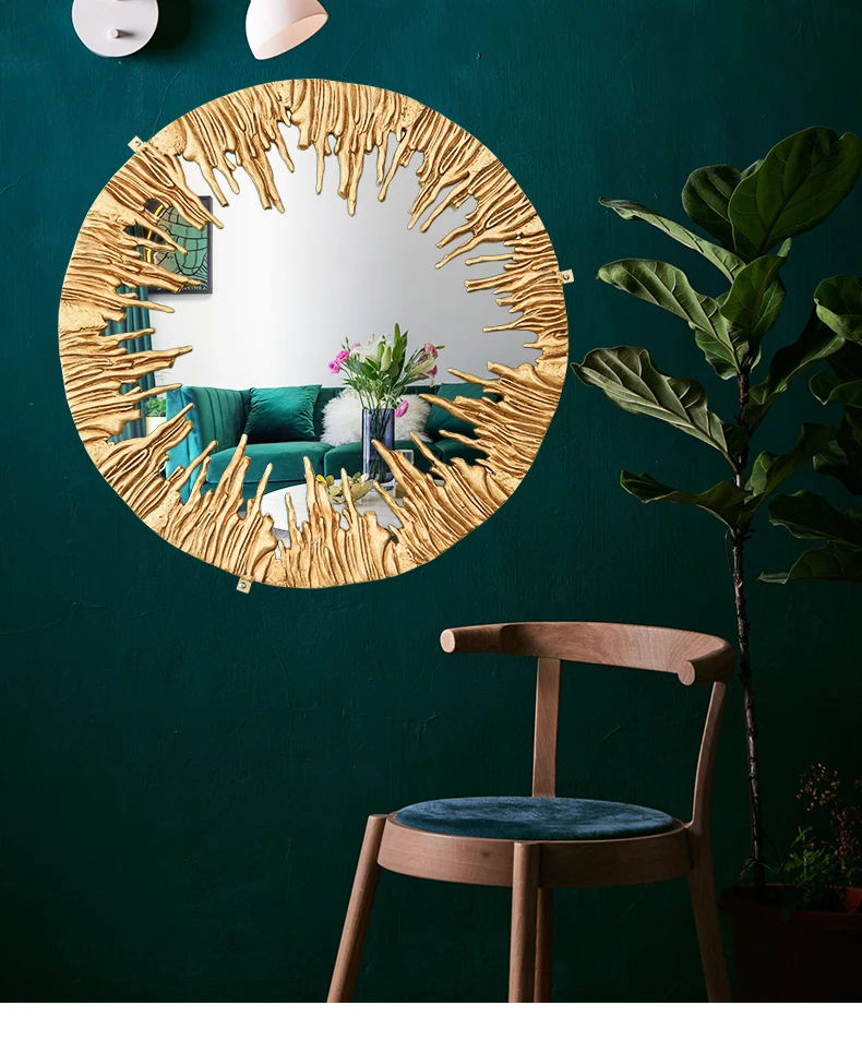 All Copper Wall Hanging Mirror Dressing Luxury Bathroom Dressing Round Mirror Gold Bathroom Living Room Deco Salon Room Decor