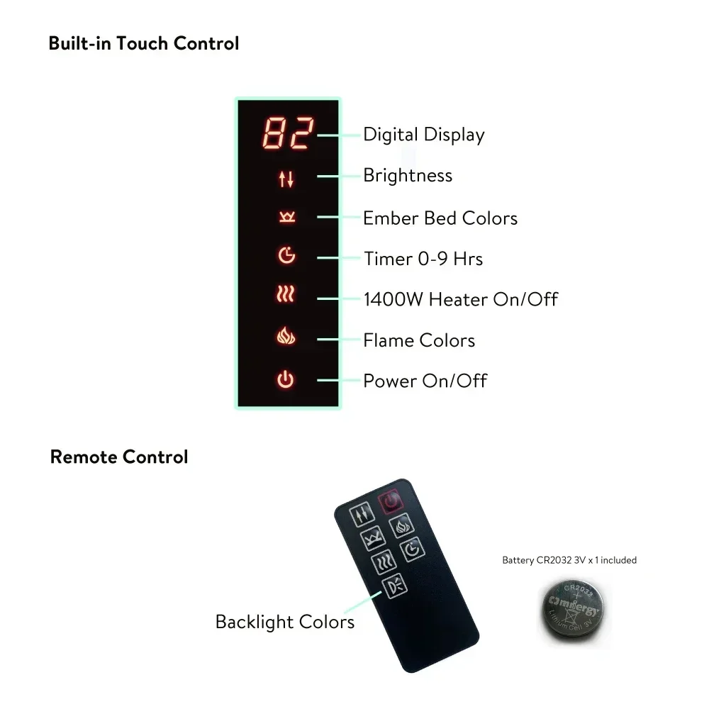 48 Inch Electric Fireplace , Wall Mounted Electric Fireplace with Remote and Multi Color Flame & Emberbed,1400W Stove Fireplaces 6