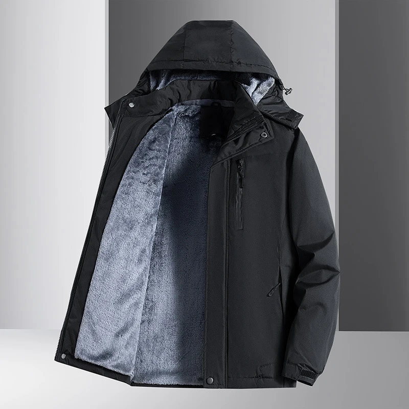 thumbnail image 1 of Traje de asalto de felpa para hombre, sombrero desmontable sólido, chaqueta Unisex cálida y gruesa a prueba de viento, trajes de Montañismo impermeables clásicos, 1 of 4