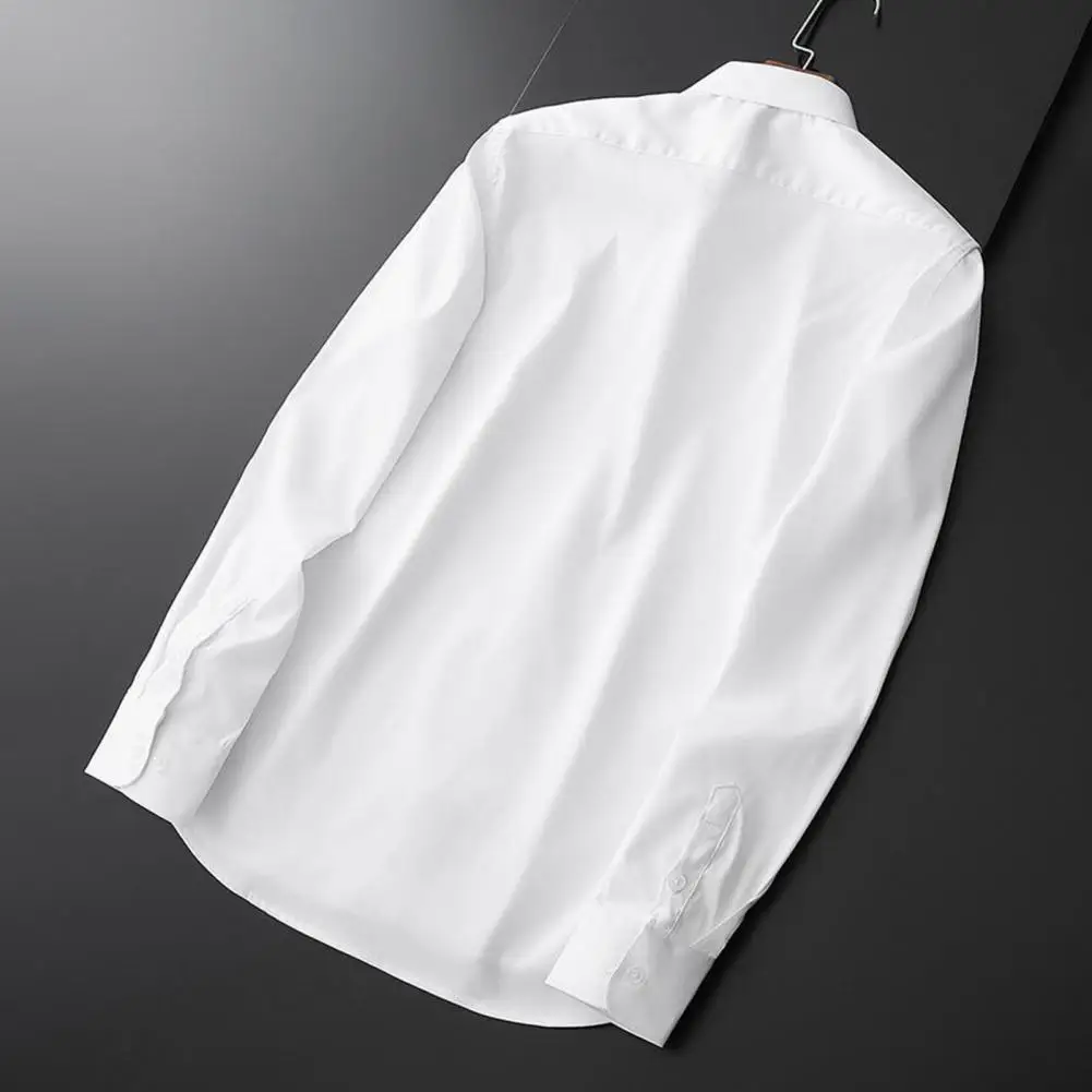 

Деловая рубашка, стильный мужской облегающий кардиган с отложным воротником для повседневной деловой одежды, однотонный с длинными рукавами для офиса