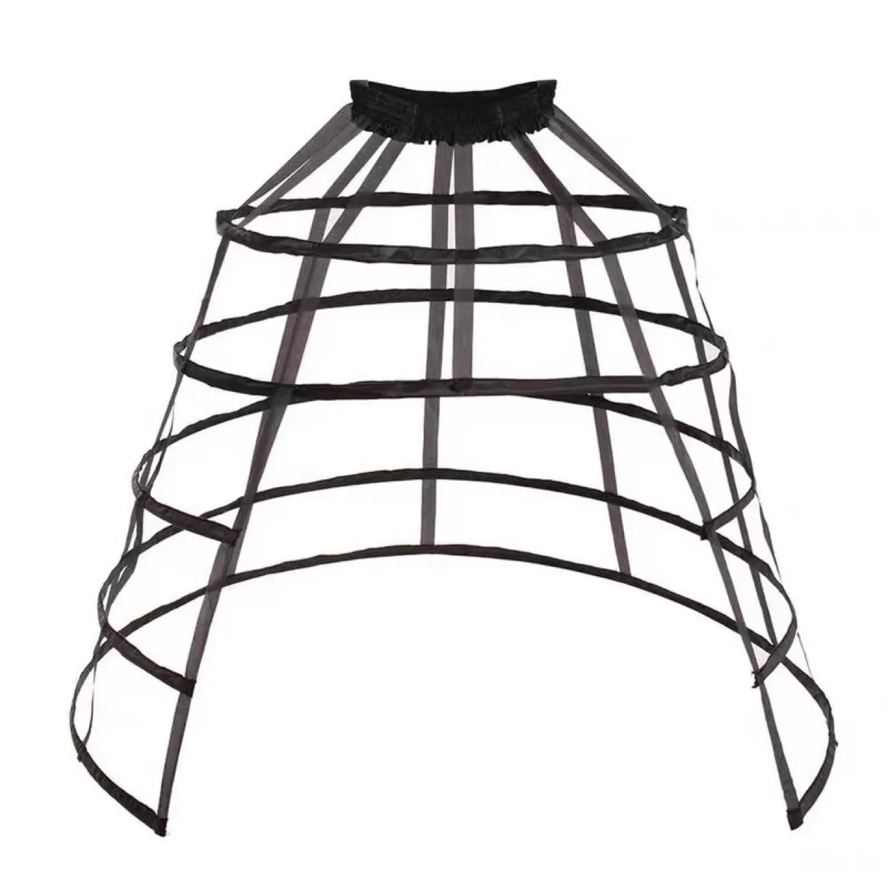 

Women 5 Hoops Black Front Split Pannier Petticoat Hollow Bird Cage Crinoline Underskirt Elastic Waist Lolita Bustle