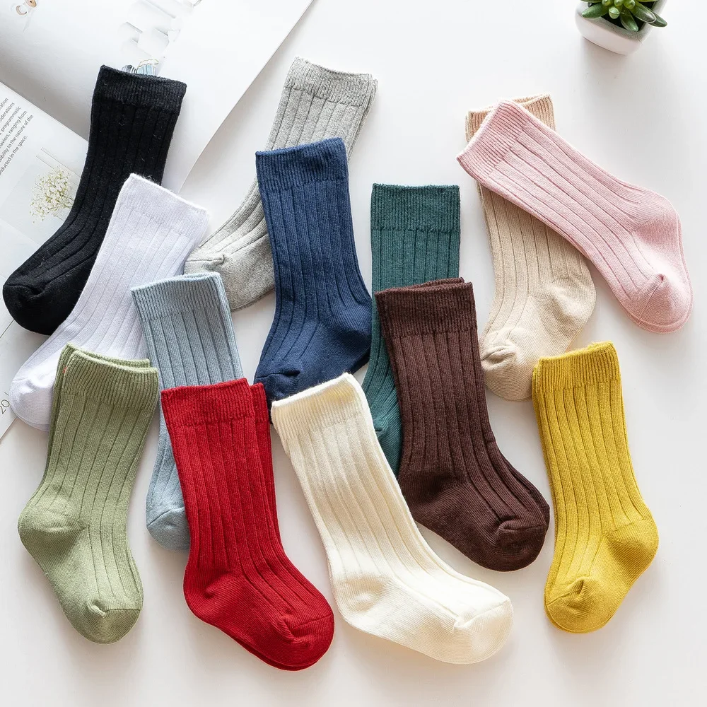 

Baby Middle Tube Solid Color Socks Knit Cotton Soft Stockings for Newborn Infant Toddler Unisex Boys Girls Socks 0-3years Old