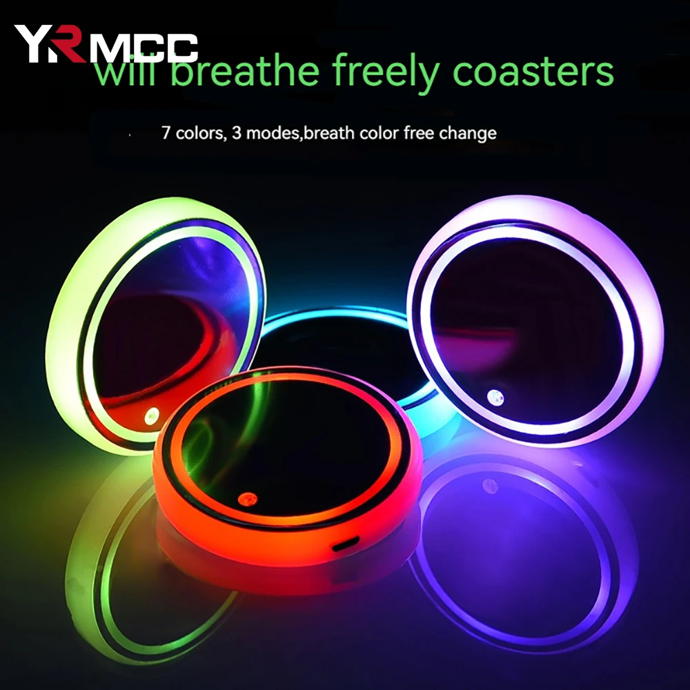 Car Strobe Light Ambient Light Car Interior Ambient Light 1/2PCS Car Luminous Water Cup Coaster 7 Colors Auto Universal Cup Holder Luminous Lamp Anti-slip Cars Ambient Light Decoration