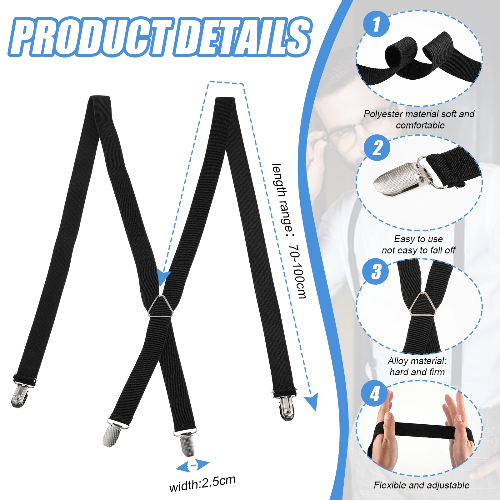 Men Women Suspenders Universal Adjustable Elastic Band Unisex Pants Clips