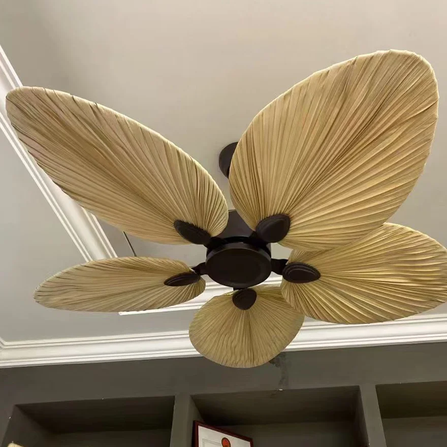 American style retro ceiling fan, high-quality natural banana leaf decorative ceiling fan DC110-220V, natural breeze decorative