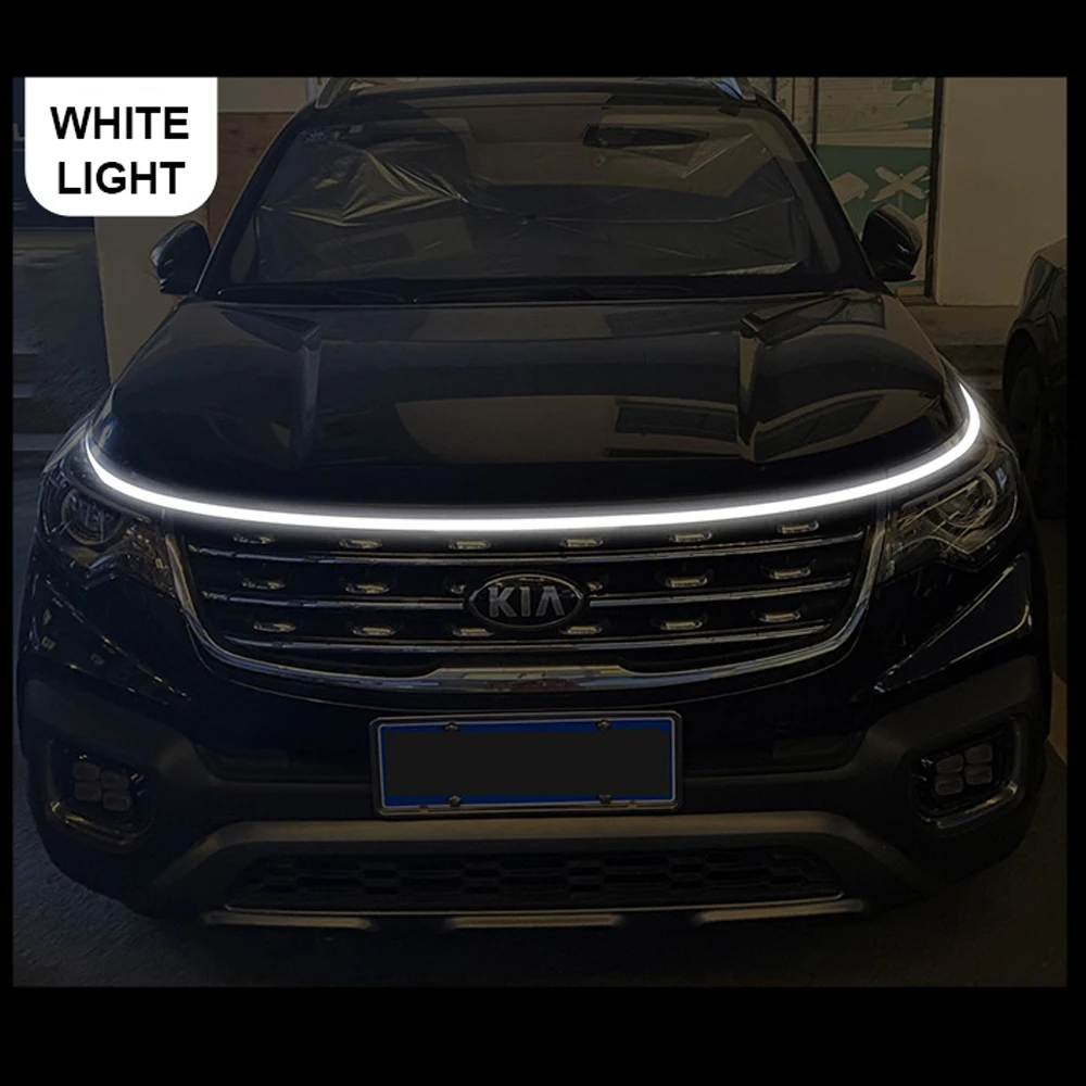 Tiras de luces LED para capó de coche OKEEN dinámicas con escaneo de inicio Lámparas ambientales decorativas universales para ambiente de coche Luces de circulación diurna