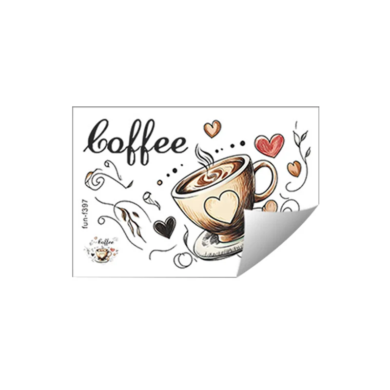 Creative Love Coffee Cup Wall Stickers For Cafe Background Decoration Wallpaper Kitchen Beautify Home Decor Self-adhesive Decals wall stickers