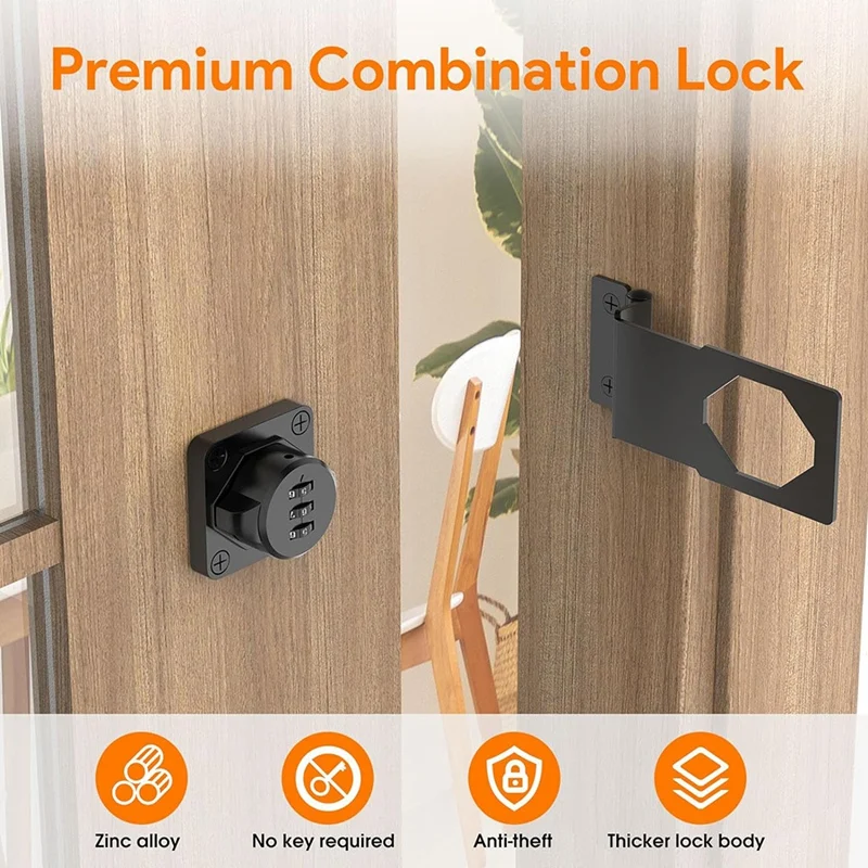 Keyless Cabinet Combination Latch,Cabinet Password Locks For Cabinet,Mailbox,Office File Cabinet Lock 90&deg;Angle Durable Black