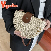Yogodlns Summer Straw Bag For Women Fashion Semicircle Crossbody Bags Rattan Handmade Messenger Handbag Travel Beach Bags Tote 1