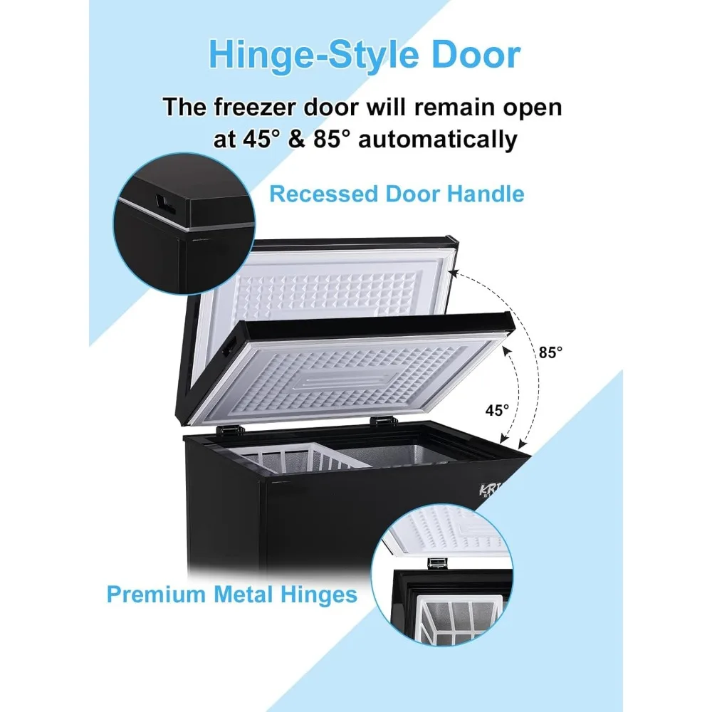 Chest Freezer 5.0 Cu.ft Mini Adjustable 7 Thermostat Compact Deep Freezer Top Door Low Noise with Removable Basket Black