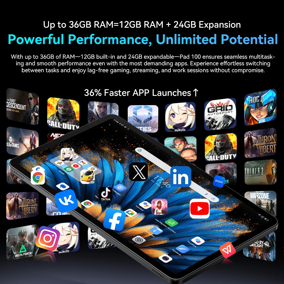 [World Premiere] Blackview OSCAL PAD 100 Tablet PC 12'' 2K FHD+ Display Unisoc T615 12+12GB RAM 256GB ROM 9000mAh Android 15 4G 6