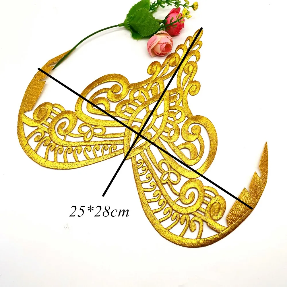 1 Stück Aufnäher zum Aufbügeln für Cosplay, DIY-Kleidung, goldfarbene Stickerei-Applikationen, Verzierungen, Kleidungsstücke, Accessoires – Detail 4