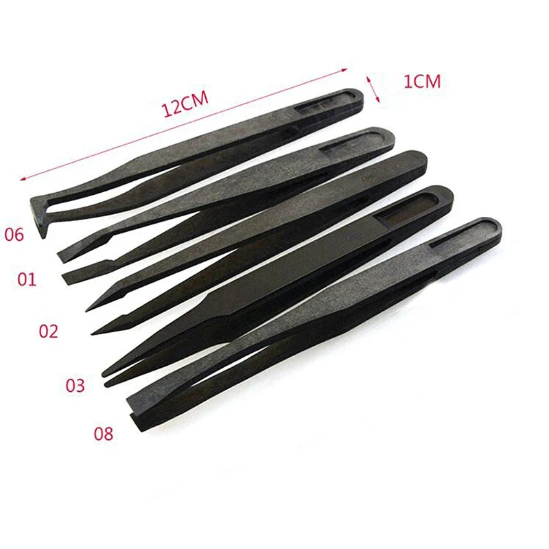 Portable Straight Bend Anti-static Plastic Tweezer Heat Resistant Repair Tool Pointed, flat, elbow head 1PC