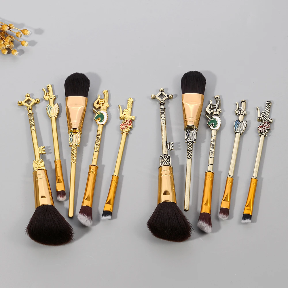 5Pcs/Set Anime Series Attack On Titan Makeup Brush Cosplay Tool Foundation Blush Blending Beauty Maquiagem Brush with Bag 5