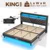 King Size Bed Frame, Storage Headboard with Charging Station and LED Lights, Upholstered Bed with Heavy Duty Wood Slats 2