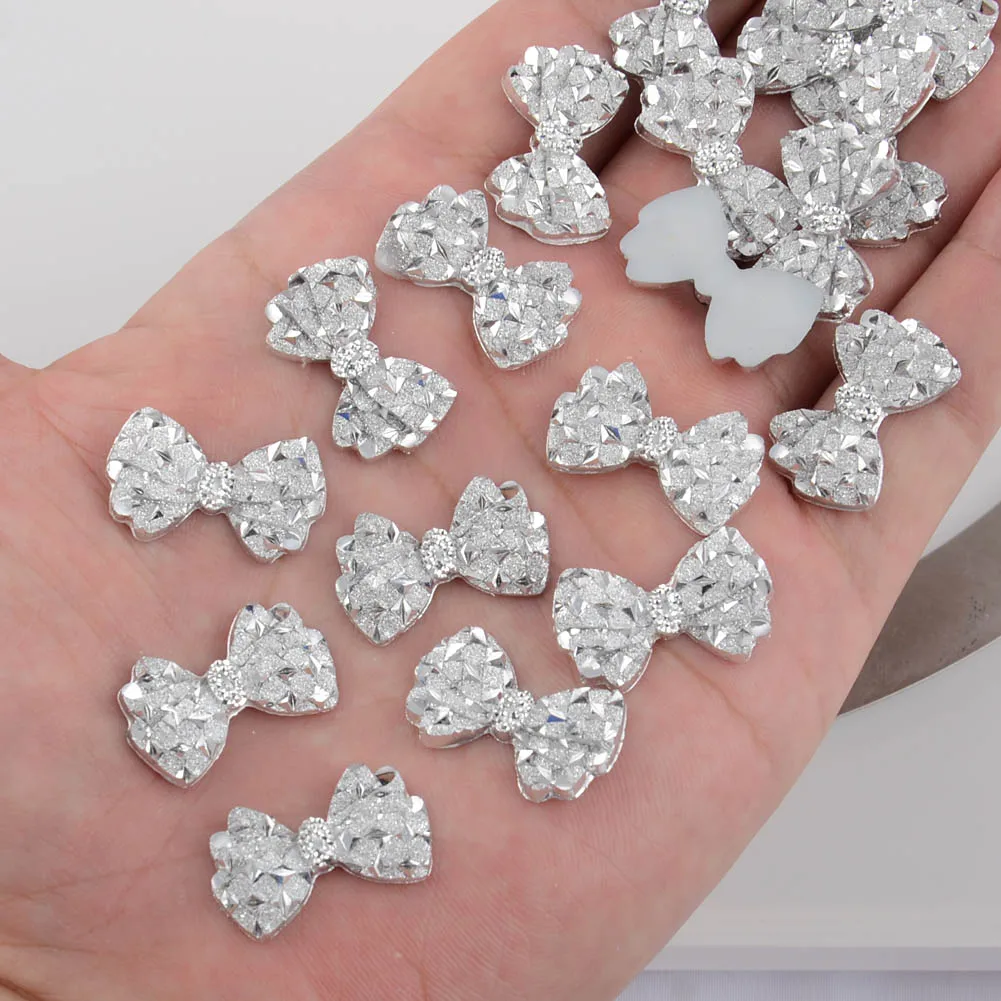 Resin Craft Decoration 20Pcs Silver Bow Shape Scrapbook