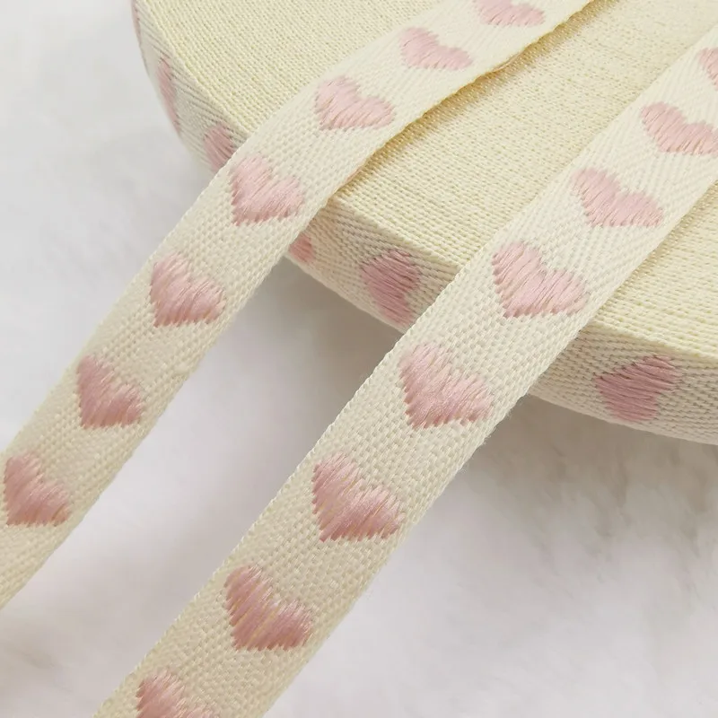 5Yards 15mm Candy Color Sweet Heart Comfortable Polyester Cotton Material Woven Webbing Ribbon Decoration For Wedding Party
