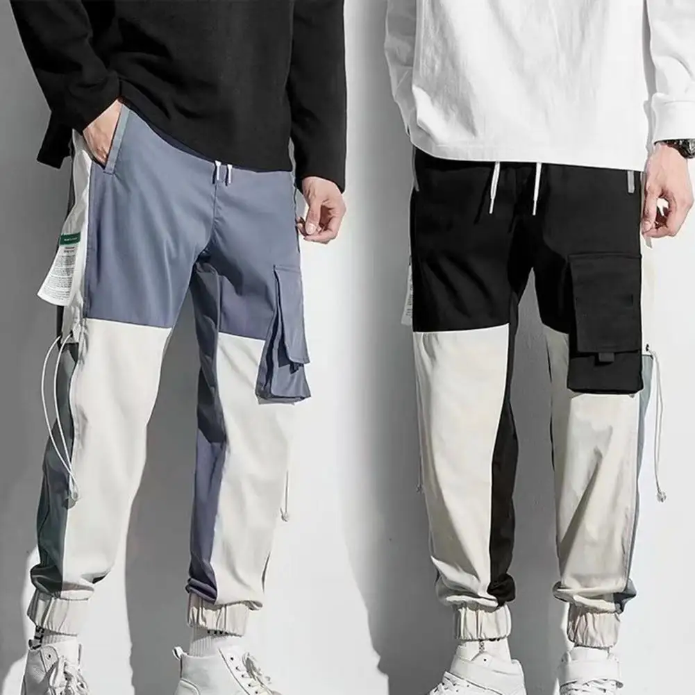 

Male Trendy Korean Style Loose Pants Streetwear Cargo Pants Color Block for Working