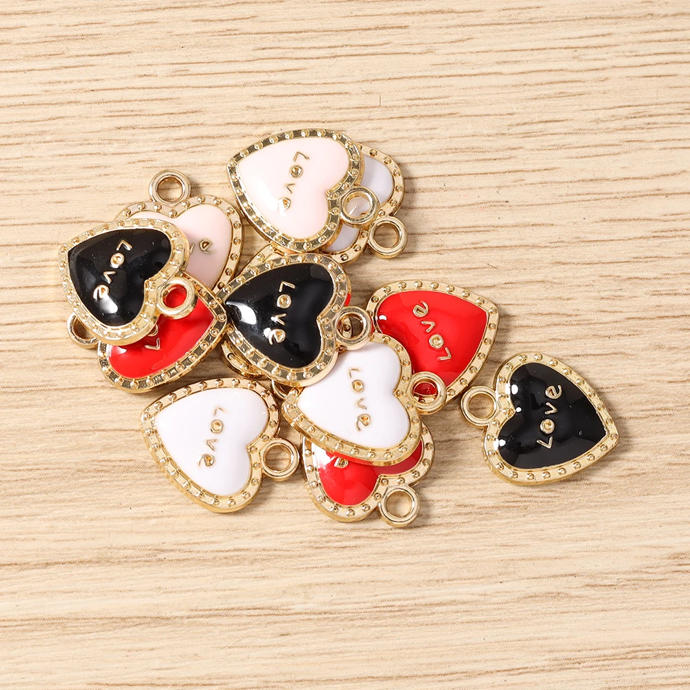 Tusember 20 Stück, 4 Farben, Emaille-Anhänger, Mini-Herz- und Buchstaben-Charms für DIY-Ohrringe, Armbänder, Schmuckherstellung, handgefertigte Bastelarbeiten