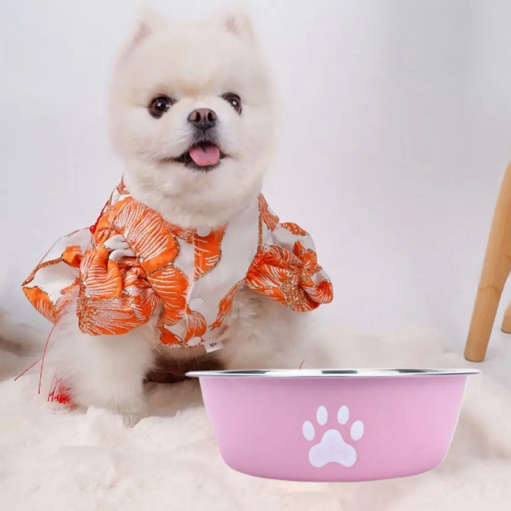 Large Capacity Stainless Steel Dog Bowl Non-slip Bilayer Dog Water Bowl Pet Feeders Cat Paw Pattern Cat Feeding Bowl Home 6