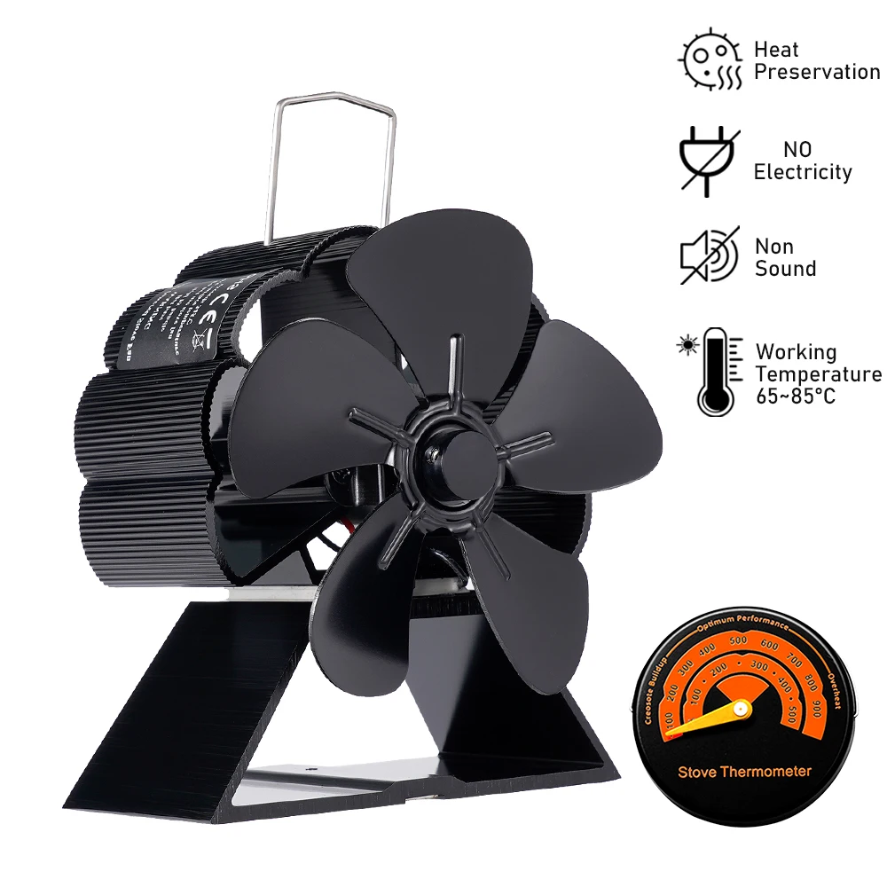 

Mini 5 Blade Stove Fan Heat Power Fireplace Fan Ladder Bottom Thermal Eco Quiet Log Wood Burner Home Efficient Heat Distribution