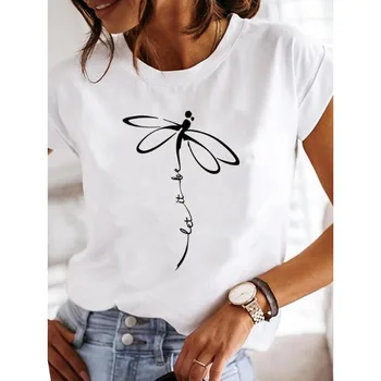 Women's Short-sleeved Explosive Insect Butterfly Dragonfly Print Round Neck T-shirt Women Clothes Oversized T Shirt Harajuku 1