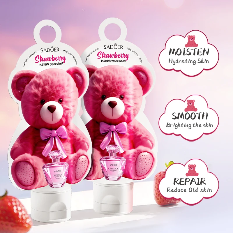 SADOER Strawberry Perfume Hand Cream Moisturizing Nourishing Anti Wrinkles Hydrating Cute Cartoon Hands Skin Care Prodcuts