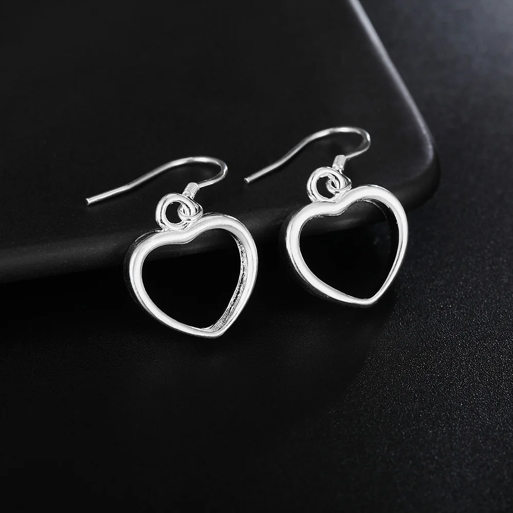 Pendientes románticos de Plata de Ley 925 para mujer, aretes con forma de corazón hueco, dijes de moda, regalos de cumpleaños, joyería para fiesta de boda