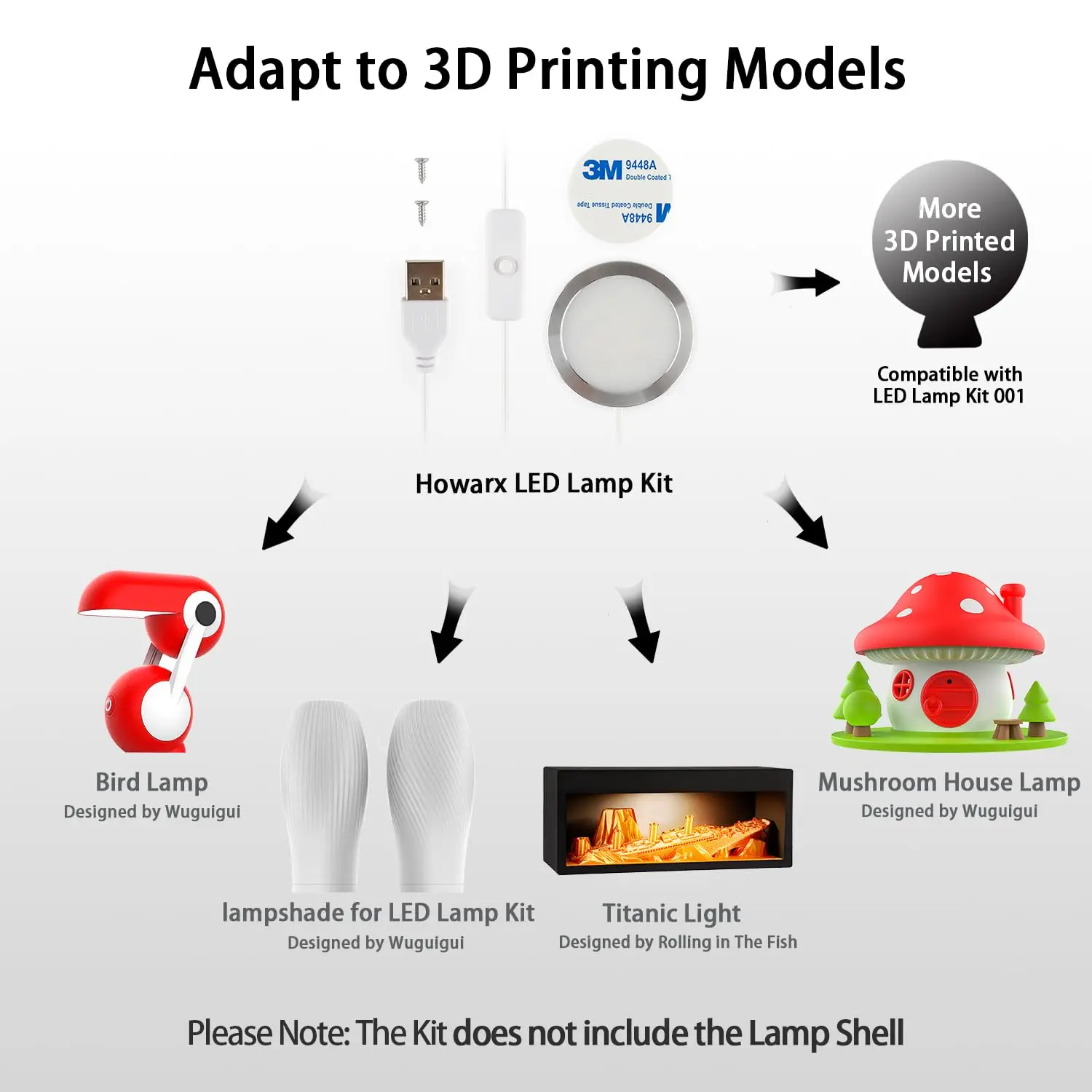 thumbnail image 2 of Bambu P1s Howarx 3D Printer LED Lamp Kit 001 V2.0, Compatible With Bambu Lab A1 /A1mini/P1S/P1P/X1C Makerworld Maker's Supply Hardware Kit 5V USB Powered, 3 Color Temperature Adjustable 3d Printer Enclosure 2 of 13